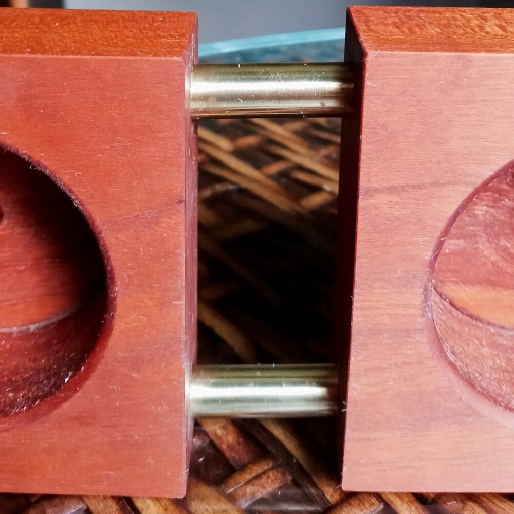 1-of-a-kind Finely Crafted Handsome Handmade Cherry Wood & Brass Tealight Holder - Picture 9 of 10